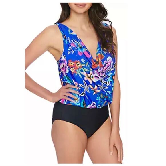 NEW Athena Mexicana Floral cowl neck‎ Tummy Control One-Piece Swimsuit Sz 10 - Picture 1 of 9